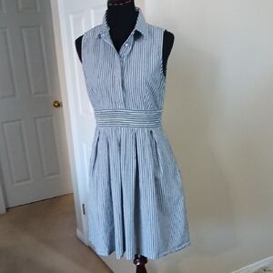 Elegant Blue Striped Midi Dress